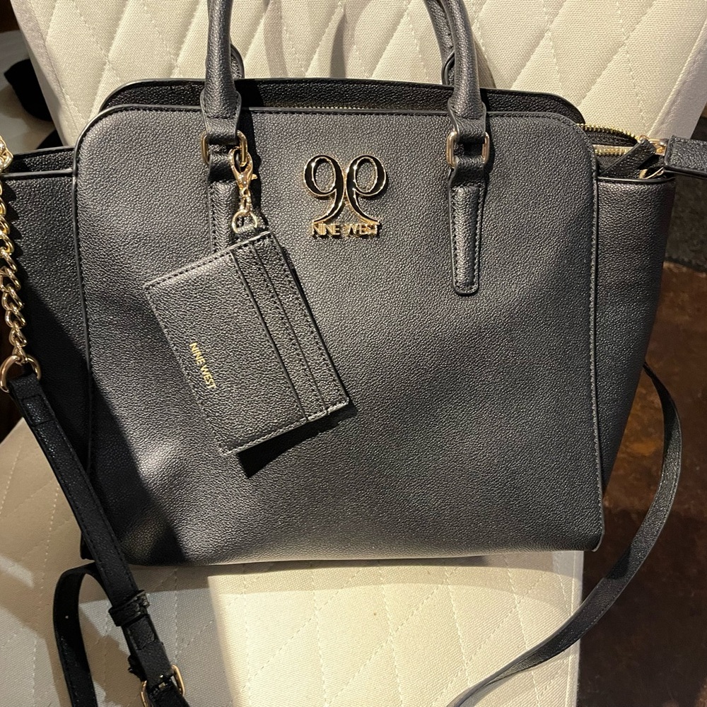 Nine West Black Satchel with Gold-Tone Hardware